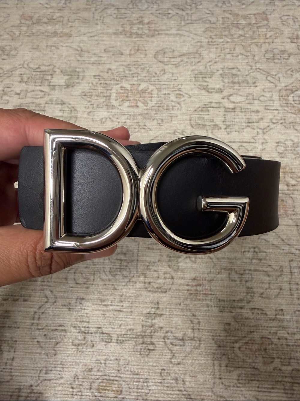 Dolce & Gabbana Black Leather Belt with Silver DG Buckle